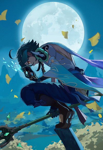 Illustration Drawing Genshin Impact Xiao illustraion