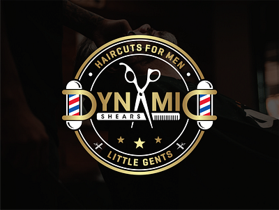 Dynamic Shears badge barbershop design gold graphic design hair haircut logo man mens haircut vector vintage