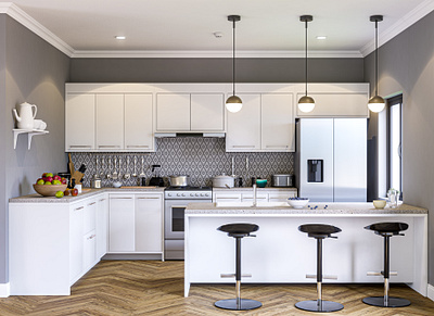 Contemporary kitchen visualization. 3d visualization architectural design interior design kitchen design room design ideas