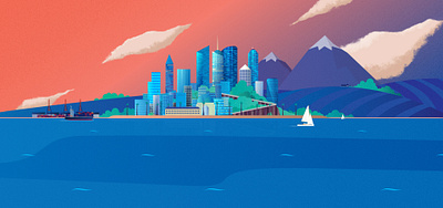 City illustration city graphic design illustration mountain sea