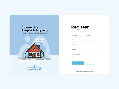 Blue Heights Real Proeperties Registration Page design desktop front end interface login minimal registration page signup ui ui design ui screen ux design
