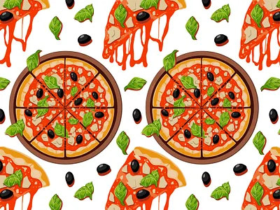 Seamless Pattern of Pizza Margherita branding burger design flat illustration italia margherita pattern pizza seamless