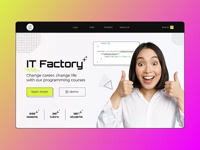 IT Factory Webdesign course design green it landing lesson line minimalistic shot site trend ui uiux web webdesign website