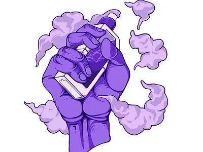 Illustration of Hand hold a vape branding cyberpunk design flat hand illustration neon pattern seamless smoke vape