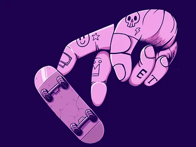 Illustration of Hand skate branding cyberpunk design flat handskate illustration pattern seamless skateboard tattoo vector
