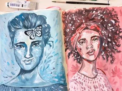 Portrait practice art drawing gouache hand drawn illustration painting portrait woman women