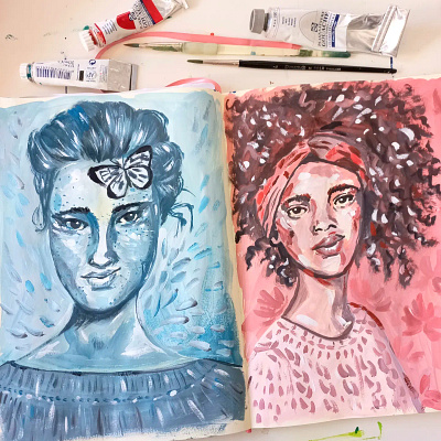 Portrait practice art drawing gouache hand drawn illustration painting portrait woman women
