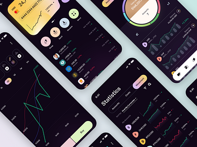 Mobile app - Troier app bank banking card credit crypto dark dashdoard design finance fintech gradient investing mobile ui uiux ux wallet white