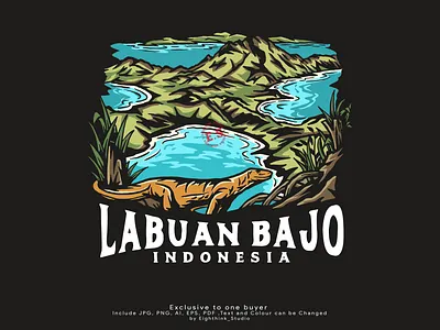 Illustration Outdoor Travel Indonesia Labuan Bajo art artwork design digital art graphic design illustration indonesia logo outdoor tshirt design vector vintage design