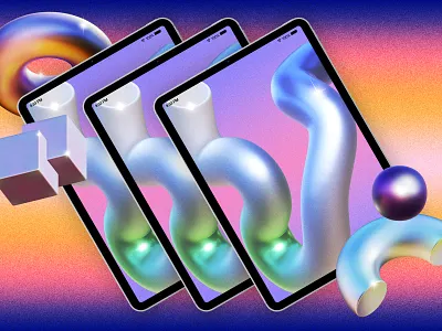 3D Meta Digital Lavender Objects 3d abstract rendered retro textured