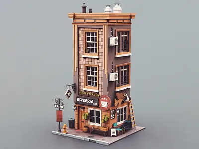 Low poly Espresso Bar 01 cafe coffee shop stylized