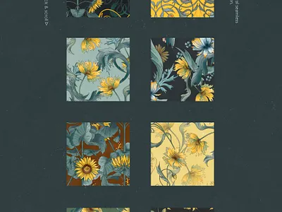 Sunflower Yellow art nouveau botanicals prints bright colors bright pattern daring sunflower dark green fashion prints floral elements floral pattern hand drawn floral hands illustration meadow florals modern organic pattern postcard design seamless pattern summer illustration sunflower sunflower clipart yellow flowers