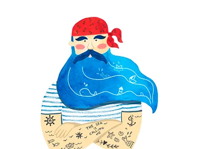 Sailor character design branding brutal captain character cute design funny hand drawn hands hipster illustration logo male man print sailor tattoo watercolor