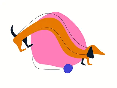Looong dog playing animal ball character dachshund dog flat illustration illustrator pet puppy