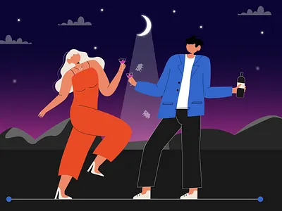 night dancing 2d adobe illustrator albom dance flat illustration illustraion man nignt vector vine woman