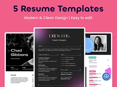 5 Canva Resume Templates Download branding canva canvadesign cv cvdesign design graphic design job logo profectional resume ui