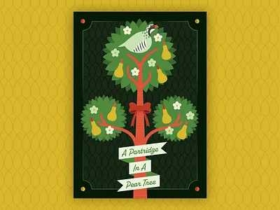 Holiday Card 2022 – Front bow christmas design flowers gift holiday holiday card illustration leaf leaves partridge partridge in a pear tree pattern pear tree pears ribbon tree typography vector