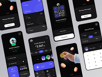 Online Banking Application app application apps balance bank banking card cards dark design finance financial fintech money payment qr ui ui design user interface wallet