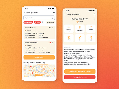 Party Invitation App🎉 branding design digital design event app figma graphic design illustration logo mobile app design party invitation ui user experience user interface ux visual design web design