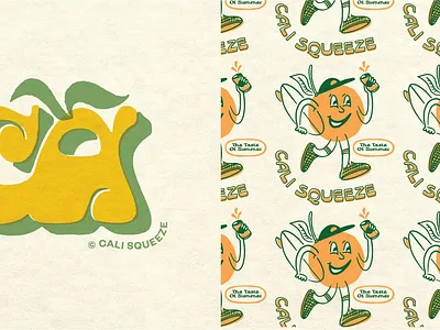 Cali Squeeze CA Grown badge ca california drawing graphic design green identity lettering lockup mark yellow