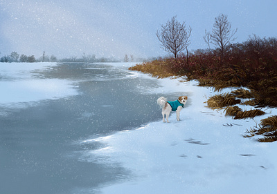 Marty in the Snow animal dog illu illustration landscape procreate procreate app procreate art snow winter