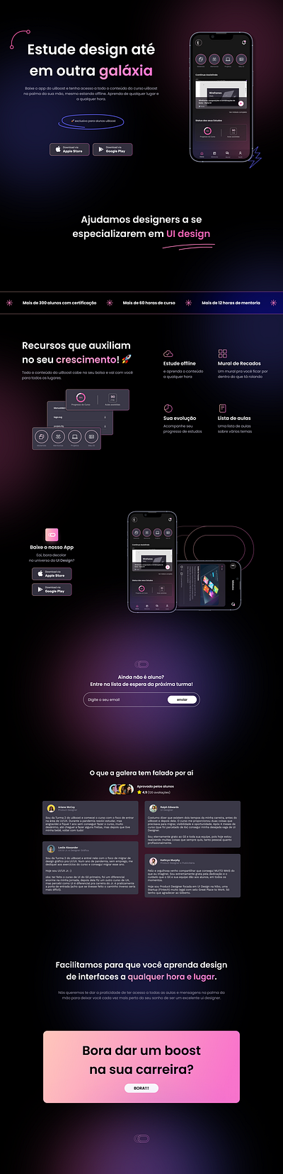 UI Boost - Landing Page app blue courses dark mode figma landing page online pink product design study ui design ux design web page