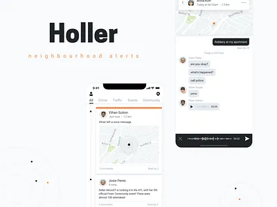 Holler neighbourhood alerts alert app app design community design interaction local location map mobile mobile design neighbourhood product design ui uiux ux web
