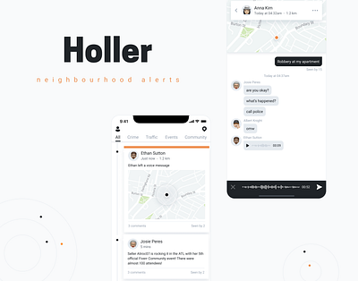 Holler neighbourhood alerts alert app app design community design interaction local location map mobile mobile design neighbourhood product design ui uiux ux web