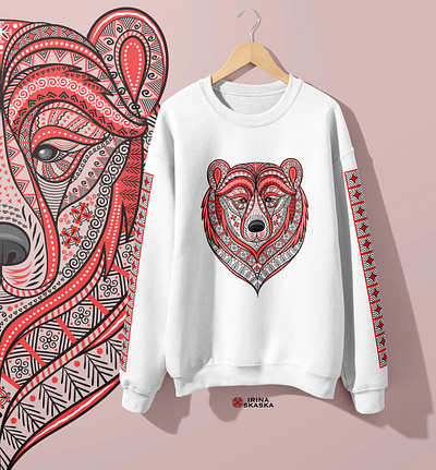 BEAR bear black illustration logo ornament print for clothes red russian ornament symbol textile design