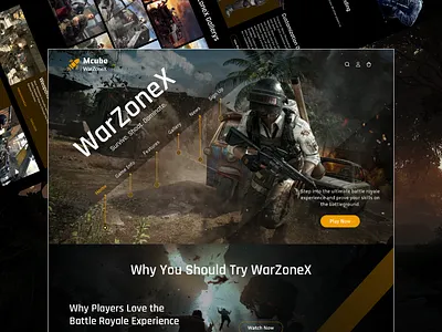 WarZoneX Game Website UI Design 3d branding design esports design figma graphic design illustration landing page single page design ui uiux website