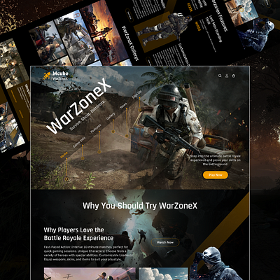 WarZoneX Game Website UI Design 3d branding design esports design figma graphic design illustration landing page single page design ui uiux website