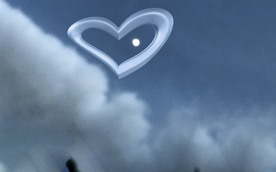 Heart in the sky 14 february 3d 3d art blender blender3d blue blue sky clouds heart love moon moonlight pearl postcard romance romantic sky valentine