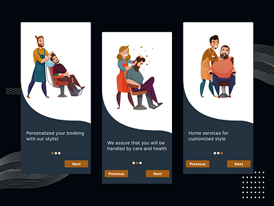 ✂️Haircut Salon App - Splash screen-II different ideas android app ui animation darkmodeuserinterface darkui design illustration