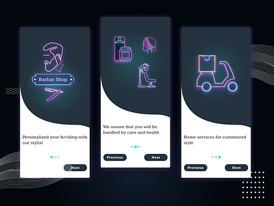 ✂️Haircut Salon App - Splash screen-II different ideas android app ui animation darkmodeuserinterface darkui design graphic design illustration ui