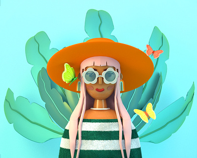 The Butterfly Girl 3d 3d artist 3d character animation arnold botanical butterfly c4d character design design fashion floral girl green illustration motion graphics ui women