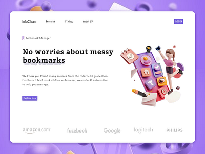 Bookmark Manager — Landing Page animation design illustration lightui minimalui ui