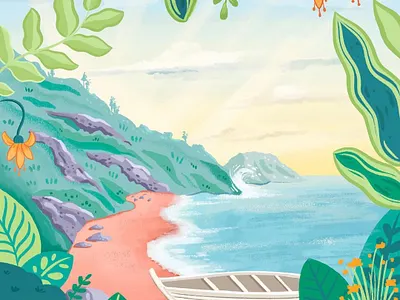 Sunrise at the beach beach boat design dribbble freethrow illustration landscape landscape illustration procreate scene scenery scenery illustration sunrise