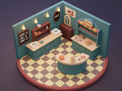 CUTE PASTRY SHOP ISOMETRIC 3D 3d flat isometric pastry shop