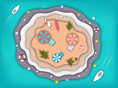 Beach in paper style design graphic design illustration vector бумажная иллюстрация бумажный стиль остров пляж