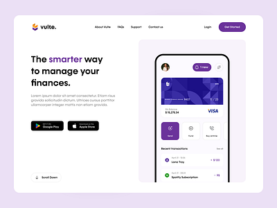 Vulte - Mobile Banking bank banking best design business clean design design digital bank finance finance website landing page minimal design modern ui money online bank ui ux web web design web page website ui