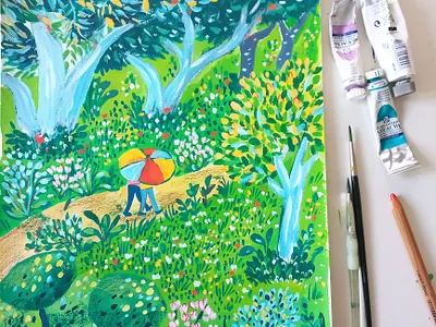 Nature Walk art couple drawing gouache hand drawn illustration landscape love nature painting