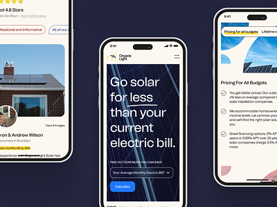 Organic Light Website Mobile commerce design inspiration interface layout minimal mobile modern solar solar panel ui web design