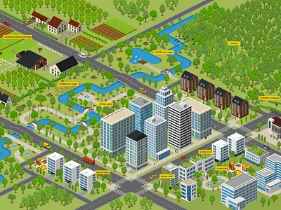 Green Infrastructure city illustration isometric