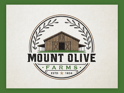 Mount Olive Vintage Logo Design agriculture branding classic custom type design detail drawing farm farms graphic design illustration logo logo design nature olive rustic sketch ui vector vintage design