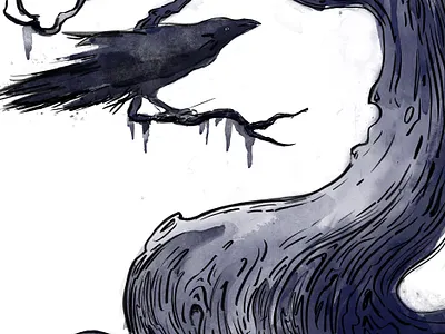 The Raven art crow digital illustration ink mistical procreate raven tree watercolor woods