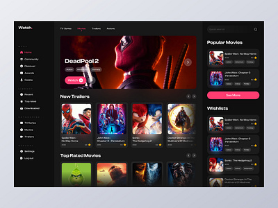 Movie Dashboard Design dark mode dashboard design figma interface minimalist movie movies online ui ui design user ux ux design