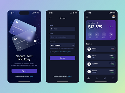 Crypto app app branding card credit crypto dark design graphic design homepage illustration login logo mobile compatible money onboarding trend ui ux vector wallet