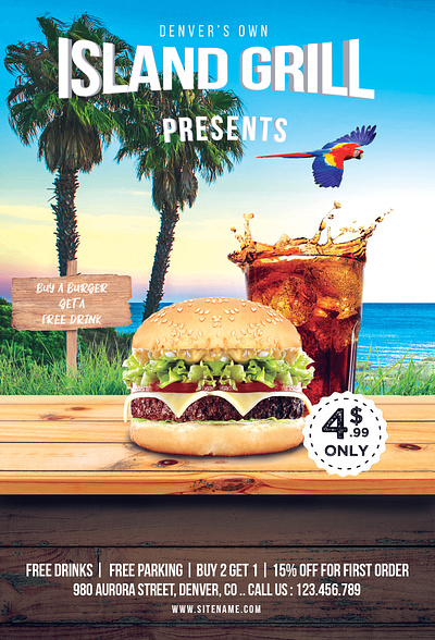 Island Grill Flyer branding design graphic design illustration typography