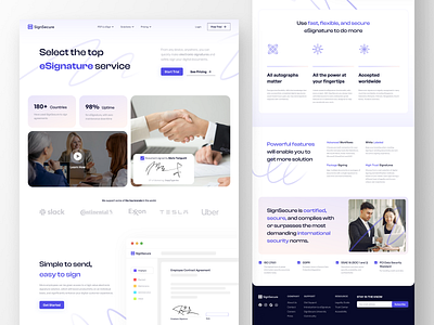 SignSecure ⌁ eSignature SaaS Landing Page branding business company contract design digital document esignature flat gradient header home landingpage legal logo saas simple software ui white