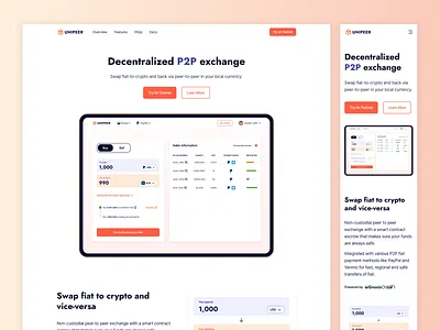 Decentralized P2P exchange landing page crypto ui uidesign uxdesign web3